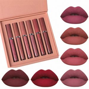 6 Färger/Set Fi Lip Gloss Set Natural Moisturize Waterproof Veet Liquid Lipstick Present Box Exquisite Lip Makeup 92el#