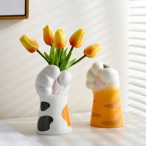 Vase Cat Claw Design Vase Aesthetic Room装飾ホームフラワーポットモダンテーブル装飾Vaseクリエイティブブックシェルフの飾りかわいい