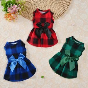 Cão vestuário bonito vermelho azul xadrez filhote de cachorro vestido de princesa grande bowknot saias para cães pequenos pet saia vestidos de casamento suprimentos