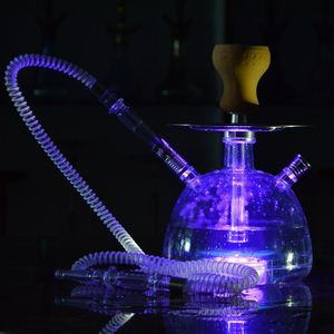 Narghilè arabo Shisha Narghilè acrilico Stile grande pancia con LED con scatola quadrata luminosa Barra acrilica isolata in carbonio Pentola e set di tubi