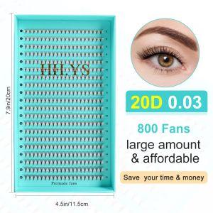 Eyelashes 800 Fans 20D 0.03 Thin Roots Slim Base Premade Fans Lash Medium Stem Sharp Pointy Base Premade Volume Fans Eyelash Extensions