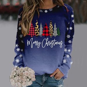 Women's Hoodies Sweatshirt Christmas Long Sleeve O Neck Xmas Tree Printed Shirt Ladies Sweatshirts Pullover Tops 2024 Clothes