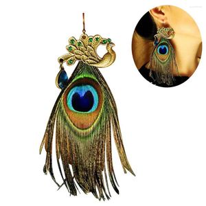 Kolczyki Dangle 1PC Bohemian Peacock Feather Charm Hook Earring Kobiet Oświadczenie biżuterii Podarunek ręcznie robiony frędzle