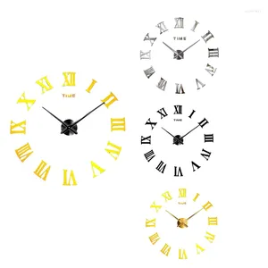 Väggklockor Beau-Large Diy Clock Kit 3D Quartz med spegel romerskt nummer för hem levande sovrum kontorsdekor