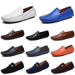 Designer de couro Doudou Mens Casual Driving Shoes Respirável Soft Sole Light Tan Preto Marinho Branco Azul Prata Amarelo Cinza Masculino Flats Calçado All-Match Sapato Preguiçoso A068