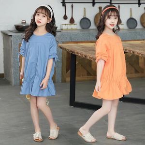 Vestidos da menina jucpkid 2024 verão coreano júnior vestido de uma peça crianças bolo de algodão doce bowknot elegante