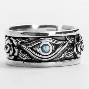 Klusterringar Sterling Silver Men's Hip Hop Horus Guds ögonform överdrivna dominerande sval öppen justerbar ring