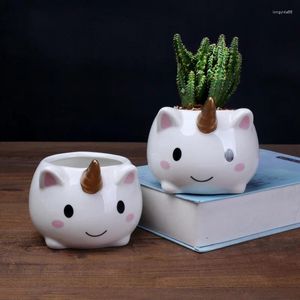 Vasos Criativo Pintado à Mão Dos Desenhos Animados Carnudo Flowerpot Cerâmica Individualidade Animal Branco Porcelana Desktop Planta Verde