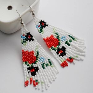 Orecchini pendenti alla moda con nappe Boho per donne, fiori fatti a mano con perline, gioielli di moda, lunghi e grandi dichiarazioni