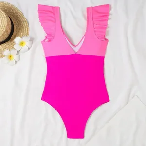 Women's Swimwear Women Tummy Control Swimsuit Stylish One-piece Swimsuits For V-neck High Waist Bathing Suit With Cutout