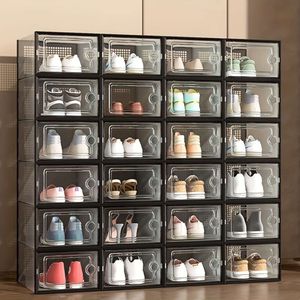 6/12pcs Thickened Transparent Boxes with Lid, Foldable Stackable Free Combination Shoe Rack, Plastic Sneaker Container, Space Saving Storage Organizer for