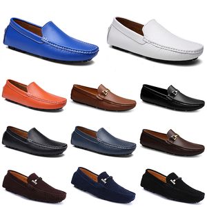 Designer Leather Doudou Mens Casual Driving Shoes Breathable Soft Sole Light Tan Black Navy White Blue Silver Yellow Grey Men's Flats Footwear All-match Lazy Shoe A014