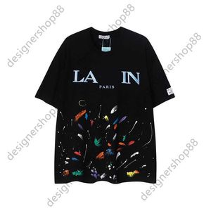 Tik Tok Influencer Same Designer Brand Pure Cotton Hand-painted Graffiti Splash Ink Embroidery Loose Round Neck Short Sleeve Versatile T-shirt For Men And Women