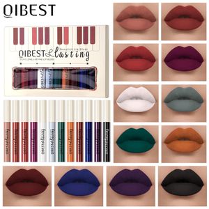 12 Cores Matte Líquido Batom Define Lip Gloss À Prova D 'Água de Longa Duração Sexy Vermelho Branco Preto Nu Lipgloss Maquiagem Conjuntos Para Mulheres 240315