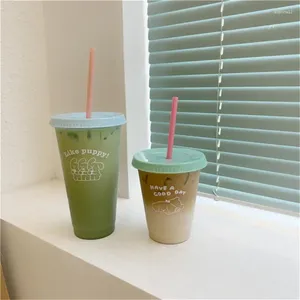 コーヒージュース用のかわいい水筒牛乳ティーカワイイプラスチックコールドカップと蓋ストローポータブル再利用可能な飲酒