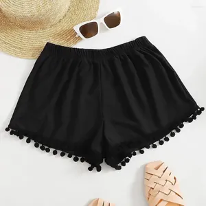 Women's Shorts Women Loose Fit Breathable Stylish Beach With Plush Ball Decor High Elastic Waist Quick For Summer