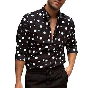 Homens camisetas Homens Polka Dot Impresso Casual Versátil Camisa de Manga Comprida com Bolso Tees Coreano Moda Mens Roupas