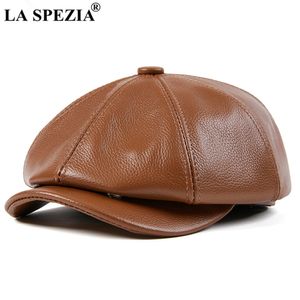 La Spezia oryginalna skórzana czapka sboy men Wysokiej jakości ośmioboczny kapelusz jesienny zima beret prawdziwy Cowskin Flat 240311