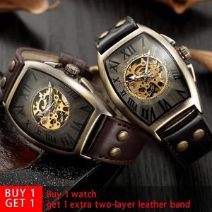 Shenhua 2019 Vintage Automatic Watch Men Mechanical Wrist Watches Mens Fashion Skeleton Retro Bronze Watch Clock Montre Homme J190290b
