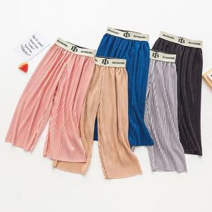Baby Girl Fashion High Waist Wide Leg Pants Childrens Letter Patchwork Clothes Summer Ice Silk Sport Trousers Teenage 240323