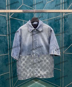 xinxinbuy Maglietta da uomo firmata Tee 2024 Italia rilievo Lettera jacquard denim manica corta in cotone donna grigio nero bianco S-2XL