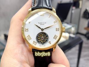 Relógio RMS Tourbillon com movimento turbilhão real Espelho de vidro de safira tampa traseira arte gravada Chungong figura 316 caixa de aço pulseira de couro