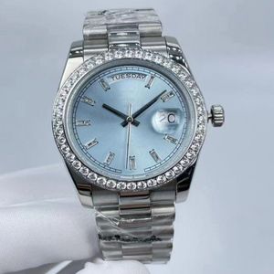 Watchsc - Orologio con movimento da 36 mm Orologio meccanico automatico da donna con lunetta in acciaio inossidabile con diamanti orologi giorno data moda Lady impermeabile W218v