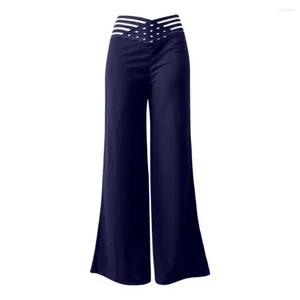 Women's Pants Women Elegant Wide Leg Trousers For Stylish Office Lady With Hollow Cross Design High Waistband Wide-leg