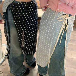 Scarves Ins Polka Dot Jacquard Lace Stacked Fart Curtain For Women Spring Summer Korean Fashion Versatile Mesh Lace-up Skirt