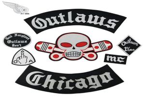 Populära Outlaw Chicago broderiklappar för kläder Cool Full Back Rider Design Iron on Jacket Vest80782525364541