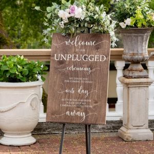 Klistermärken Välkommen till vår Unplugged Ceremony Vinyl Sticker Citat Marry Decal Vinyl Wedding Sign Decor Wedding Frame Mirror Mural