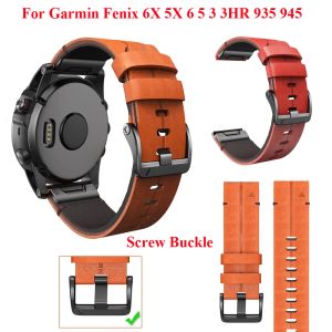 アクセサリー26 Fenix 6x Pro 5x Plus 3 HR Descent MK1 Sport Watch Band Quick Release Strap for Fenix 6 5の22mm本革の時計ストラップ