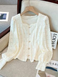 Women's Blouses Spring Fashionable Apricot Lace Shirts For Women Oversized Single Breasted Square Collar Long Sleeve Pullover Blouse Tops