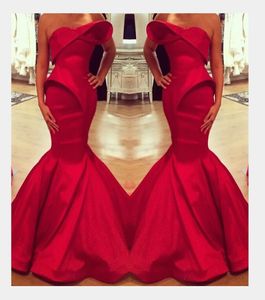 2020 Saudi Arabian Design Red Sweetheart Mermaid Satin Floor Length Evening Dresses Custom Made Prom Dress5278441