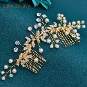 Hårklipp A429 Crystal Women Headpiece Bröllopstillbehör Brudsmycken Party Rhinestone pannband för Tiara Girls Comb