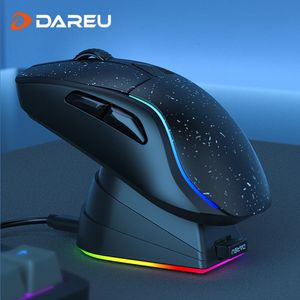 Dareu PC Gaming Mouse Trimode Connect Bluetooth Wired 24Gワイヤレスマウスと充電ベースKBSボタンラップトップゲーマー240314