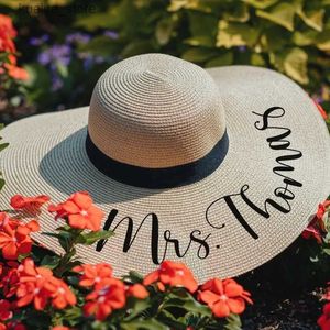 Шляпы с широкими полями Панамы Персонализированная шляпа от солнца с мягкой подушкой для медового месяца Племя невесты Невеста Горничная Индивидуальная пляжная шляпа Персонализированная шляпа невесты L240322