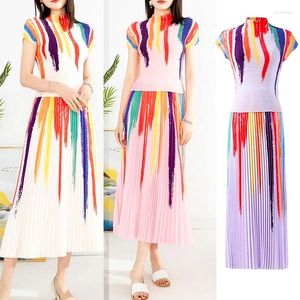 Work Dresses Fashion Chic Tshirt Top Women And Skirt Two Piece Set Printed Pleated Elastic Sets Clothes For To Dress SL456