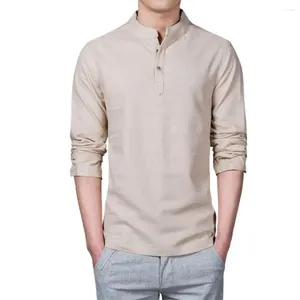 Men's Casual Shirts Clothing 2024 Men Spring Tops & Tees Male Fashion T-Shirts Stand Collar Long-sleeved Slim Base Shirt Homme Linen T-shirt