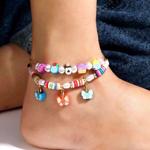 Clay Ankle Chains, Rice Beads, Colorful Butterfly Geometric Pearls, Cute and Trendy Girl Accessories