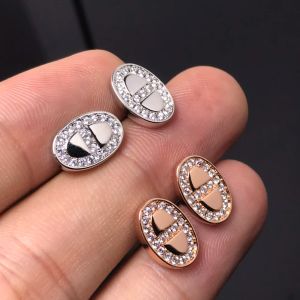 Classic 925 Sterling Silver Full Diamond Pig Nose Buckle Stud Earrings Fashion Jewelry Banquet Gift