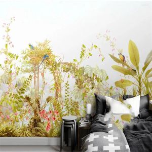 Bakgrundsbilder Milofi Custom 3D Wallpaper Mural European Western Målning Blommor och fåglar Bakgrund Vägg vardagsrum sovrumsdekoration