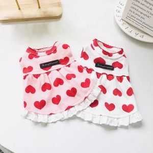 Cão vestuário vestido bonito primavera outono gato filhote de cachorro saia coração roupas yorkie pomeranian maltese poodle bichon schnauzer roupas para animais de estimação xl