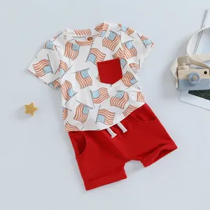 Conjuntos de roupas da criança infantil bebê menino independência dia roupas manga curta camiseta americano tops bandeira dos EUA shorts 2pcs conjunto