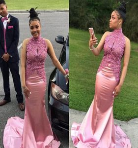 Pink High Neck Prom Dresses 2019 South African Black Girls Formella tävlingssemester bär examen Evening Party Gowns Custom Made9707696