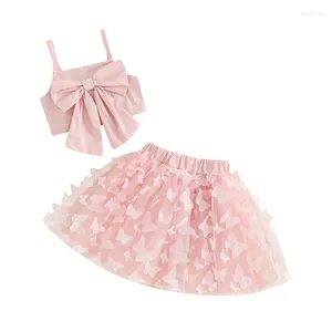 Giyim Setleri Toddler Bebek Bebek Yaz Elbise Açık Pembe Mahsul Üst Bowknot Tank Tül Tutu etek Seti 2 PCS Kek Kıyafet