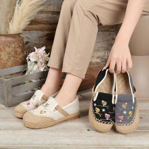 Casual Shoes Summer Ethnic Style Women's Single Lazy Wide Round Toe Cotton broderad Mori Girl Comfort Flattie