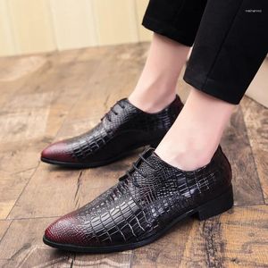 Dress Shoes Men's Pointed Toe Crocodile Pattern Lace-Up Derby Wear-resistant Non-Slip Formal For Wedding Party Business