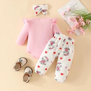 Clothing Sets Born Baby Girl Clothes Infant Long Sleeve Elephant Print Ruffle Romper Bow Pants Headband 3 Piece Outfits Set