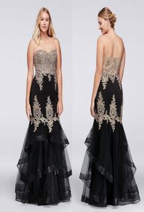 Urocze czarne sukienki na bal matarnie w rozmiarze plus koronkowe aplikacje Szywki w kształcie szyi Szywki wieczorowe suknie wieczorowe